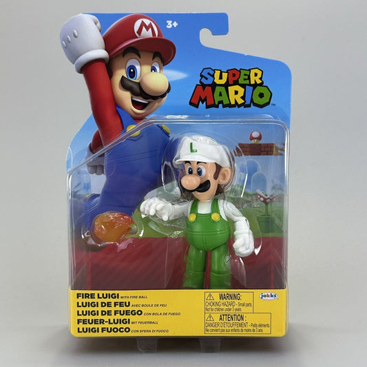 Super Mario Fire Luigi 4" Action Figure w/ Fireball Accessory JAKKS Pacific New