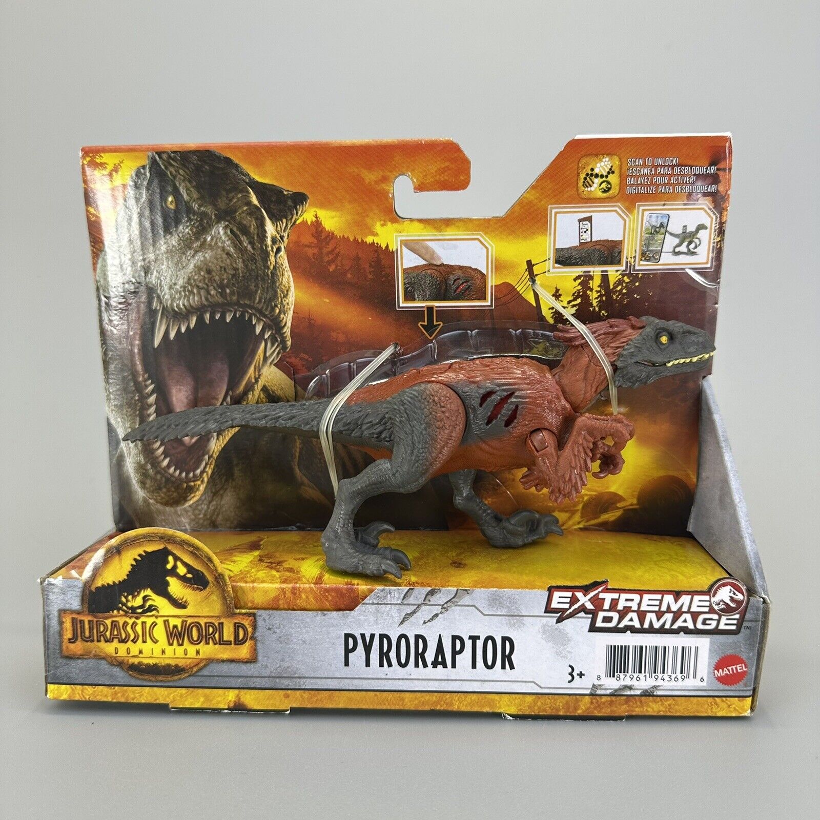 Mattel Jurassic World Extreme Damage Pyroraptor, Atrociraptor & Velociraptor Lot