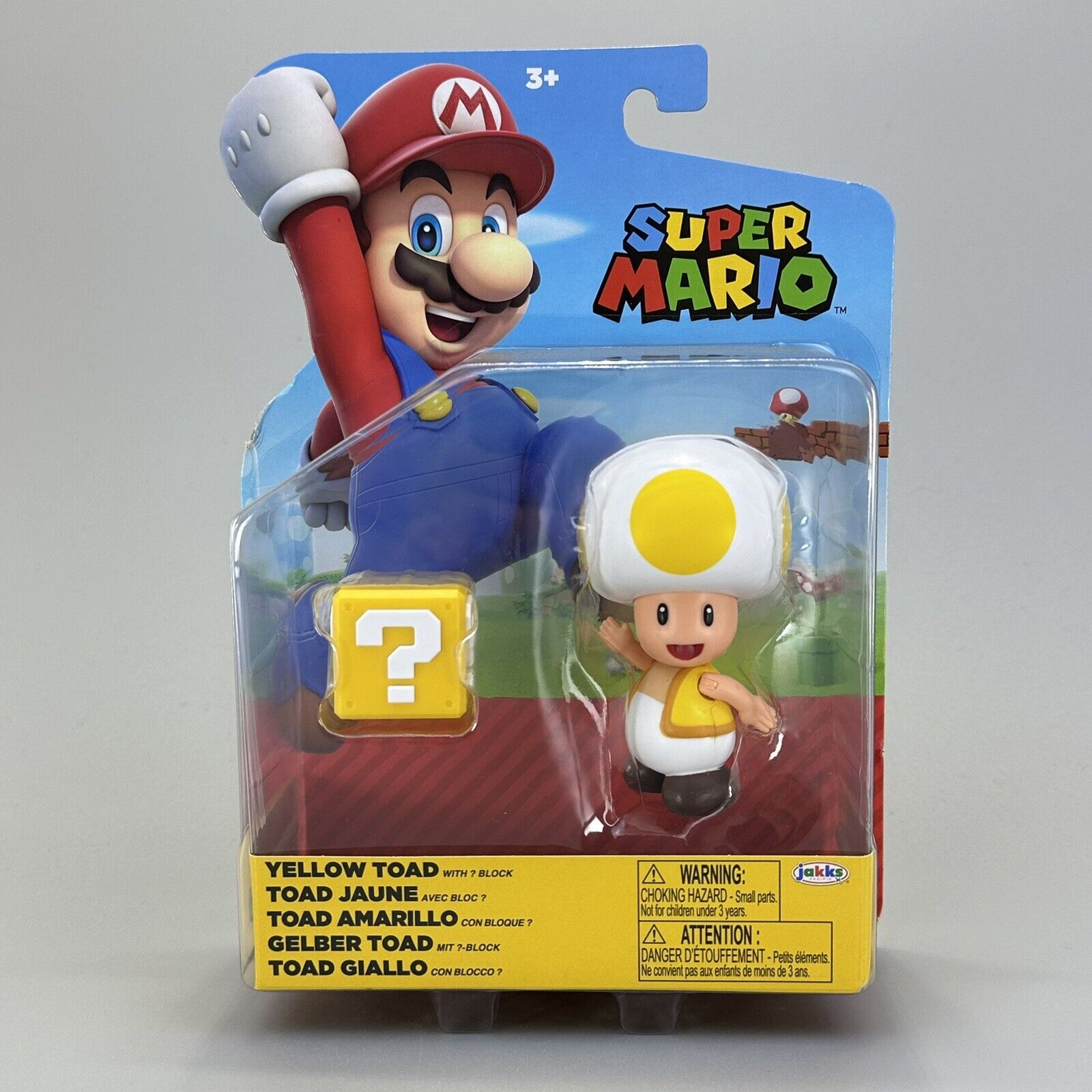 Super Mario Yellow Toad 4" Action Figure with Question Block Jakks Pacific