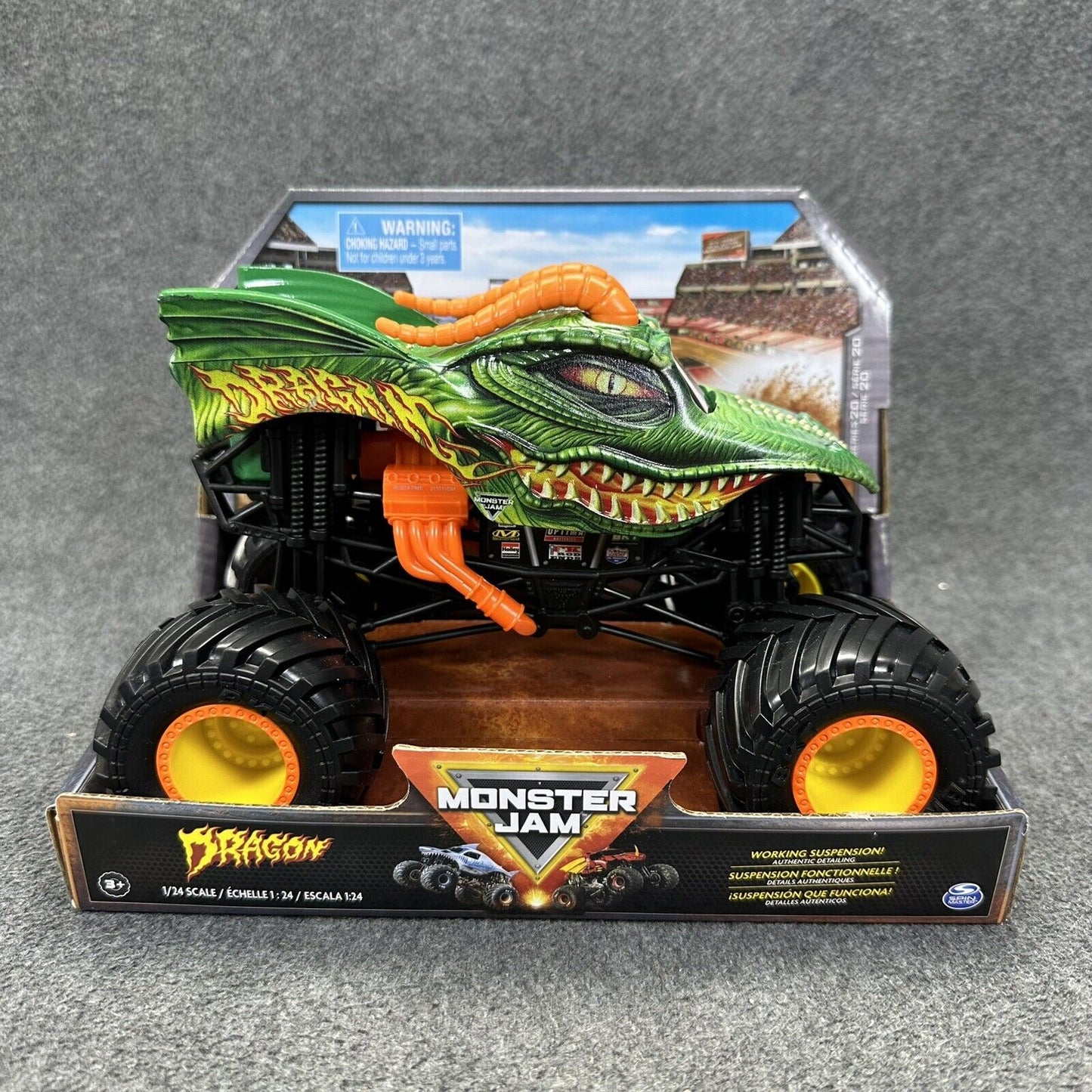 Lot of 2 Monster Jam ZOMBIE & DRAGON True-Metal 1/24 Scale Trucks - Brand New