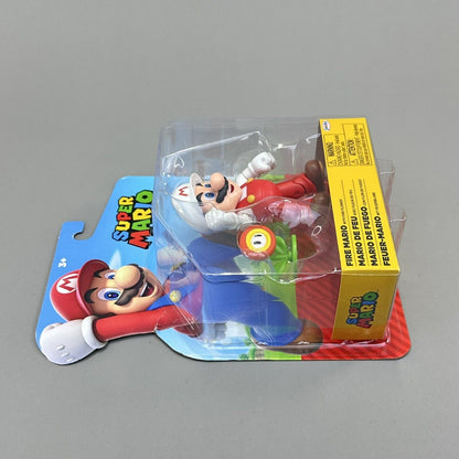 Super Mario Peach w/ Umbrella & Fire Marion w/ Fire Flower 4" Action Figures