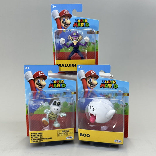 Lot of 3 Super Mario Waluigi, Boo & Drybones 2.5" Action Figures Jakks - New