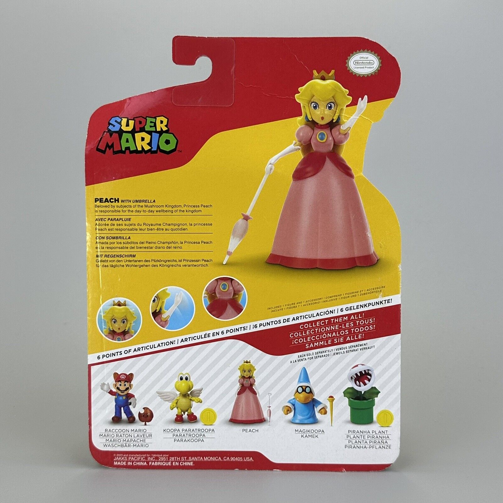 Super Mario Princess Peach w/ Umbrella 4" Action Figure Jakks Pacific - Sealed