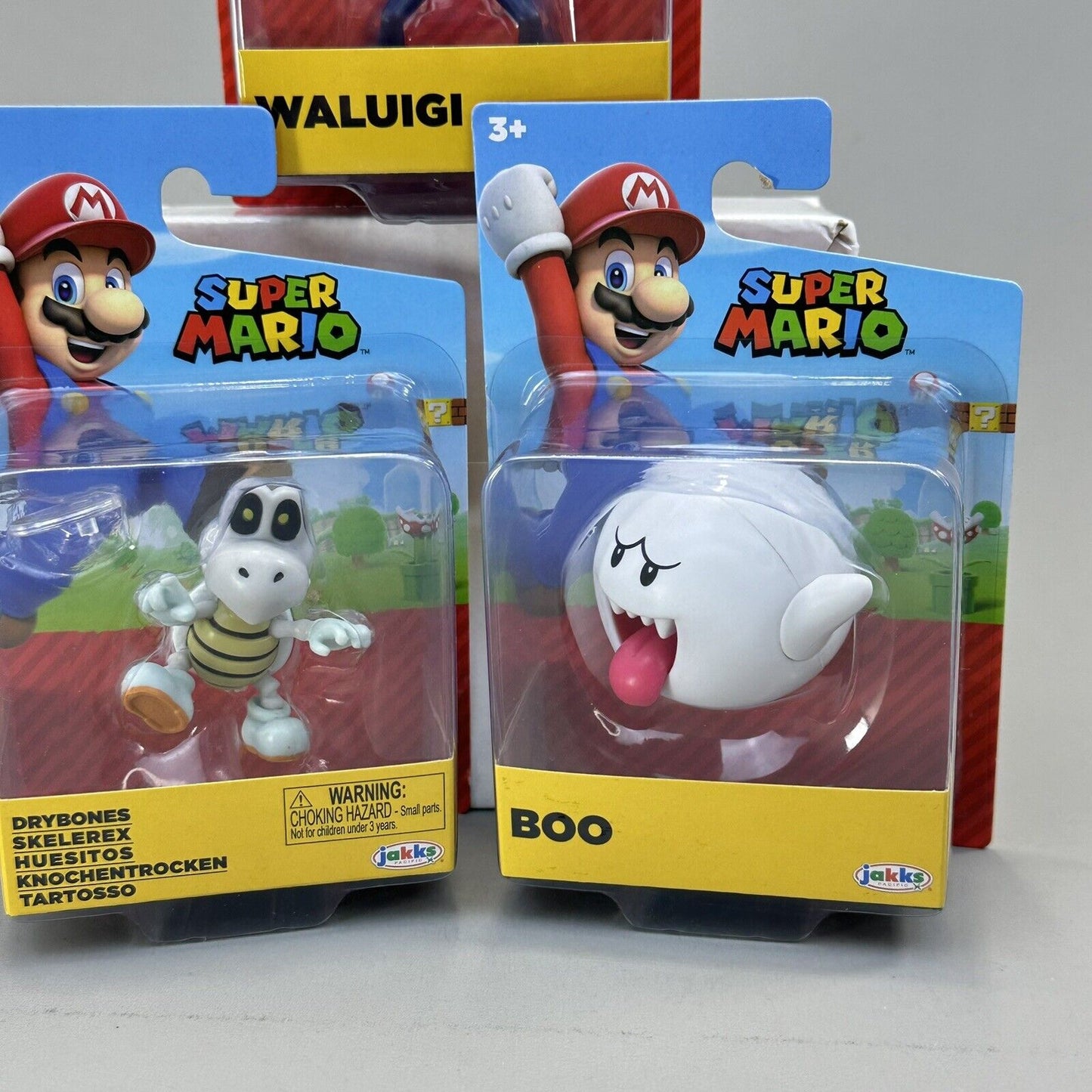 Lot of 3 Super Mario Waluigi, Boo & Drybones 2.5" Action Figures Jakks - New