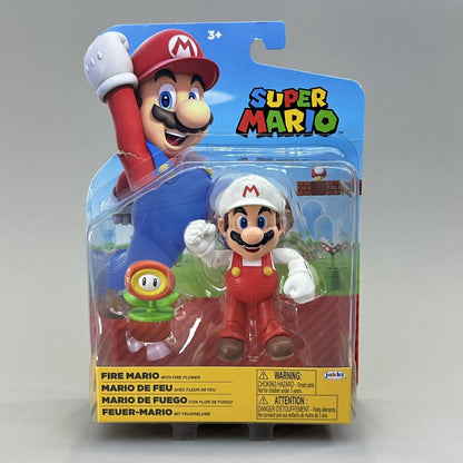 Super Mario Peach w/ Umbrella & Fire Marion w/ Fire Flower 4" Action Figures