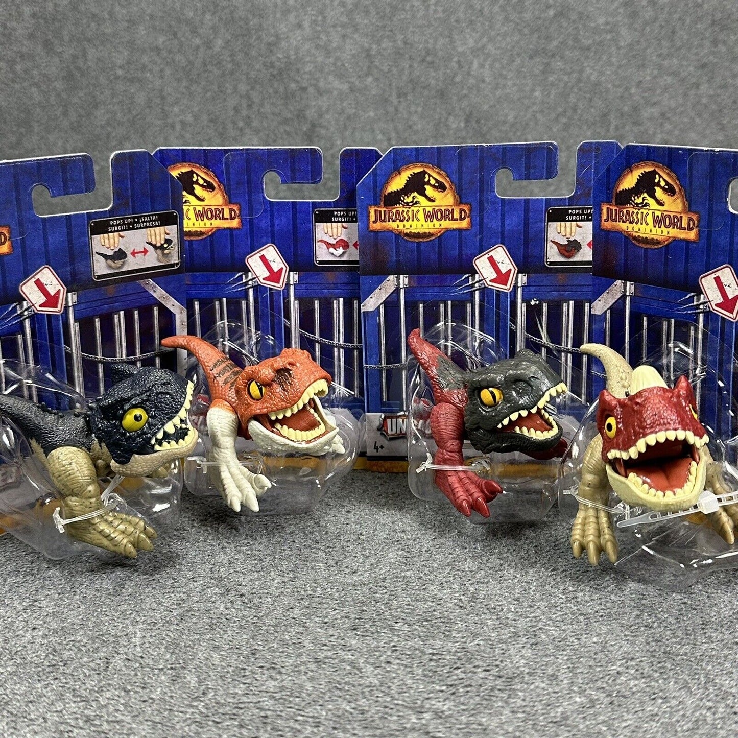 Lot of 4 Jurassic World Uncaged Wild Pop Ups Dinosaur 3" Action Figures - New