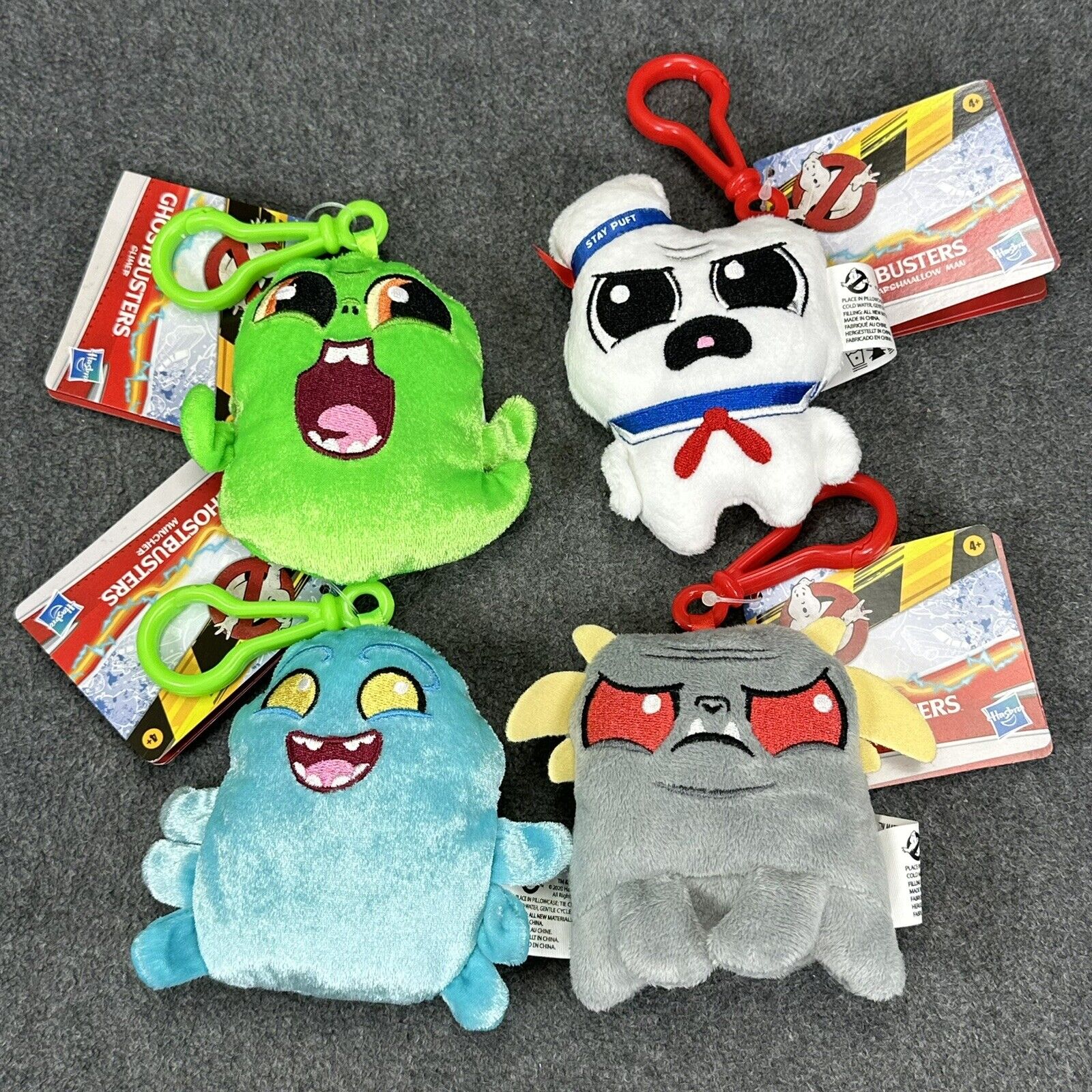 Set of 4 Ghostbusters Slimer Stay Puft Muncher & Terror Dog 4" Plush w/ Hooks