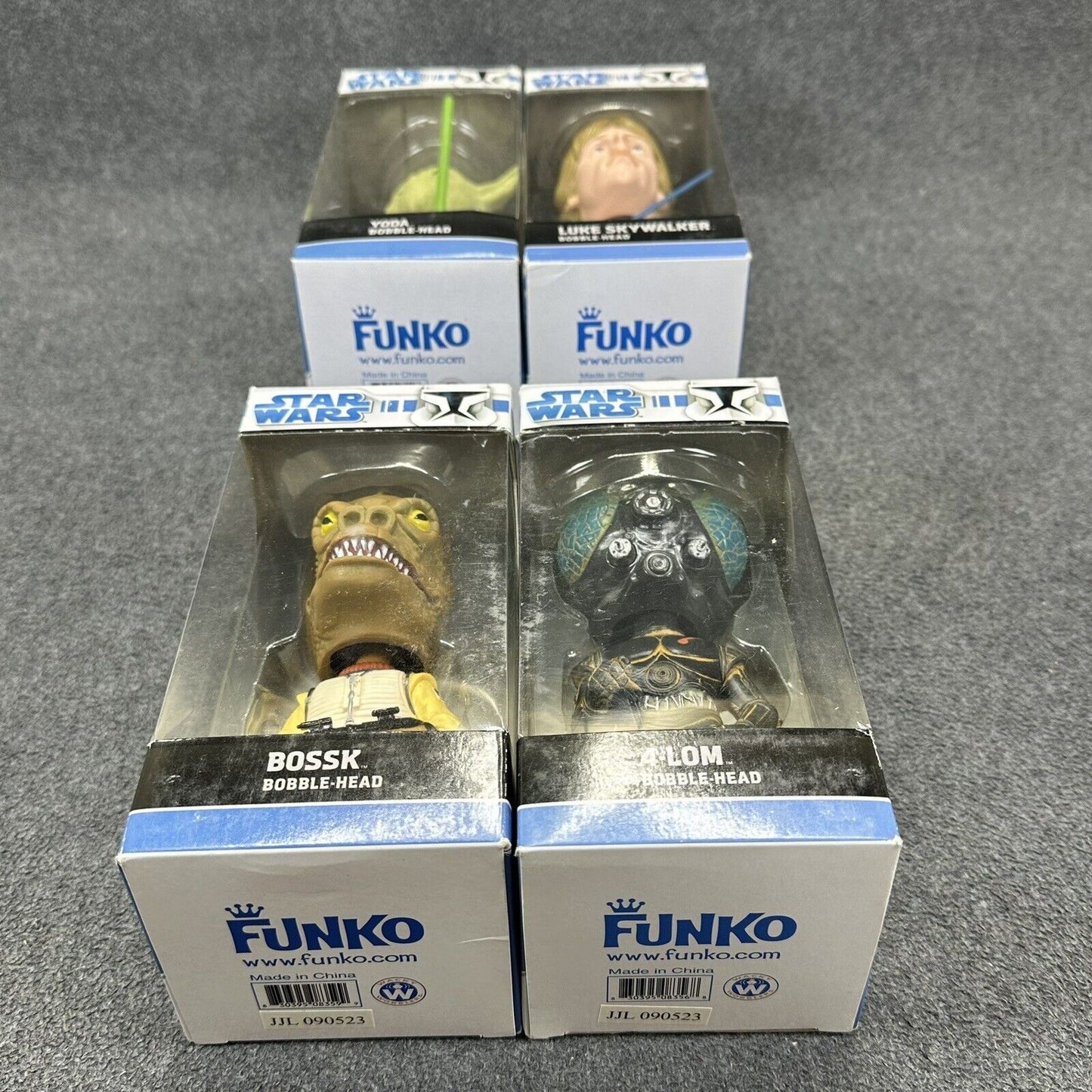 Lot of 4 Star Wars Luke Skywalker Yoda Bossk & 4-Lom Funko Bobble-Heads In Box