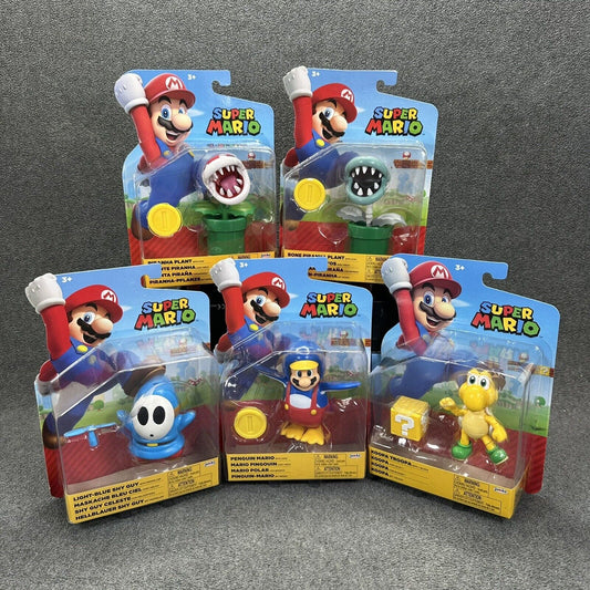 Lot of 5 Super Mario 4" Action Figures Piranha Plant Penguin Mario Koopa Shy-Guy