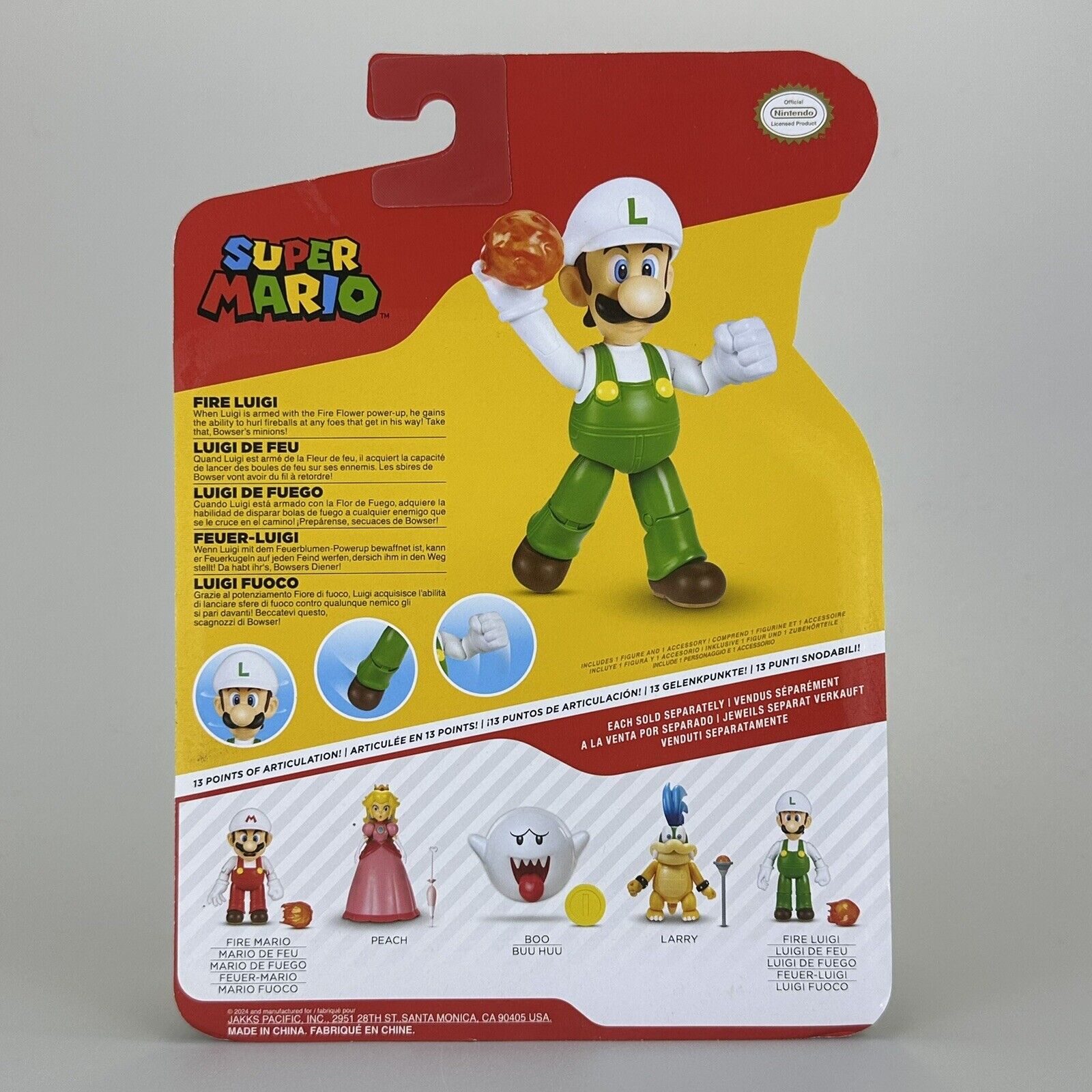 Super Mario Fire Luigi 4" Action Figure w/ Fireball Accessory JAKKS Pacific New