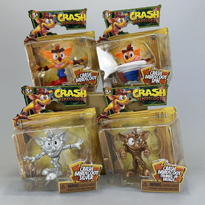 Lot of 4 Crash Bandicoot 2.5" Action Figures Silver, Bronze, Spin Variants Jakks