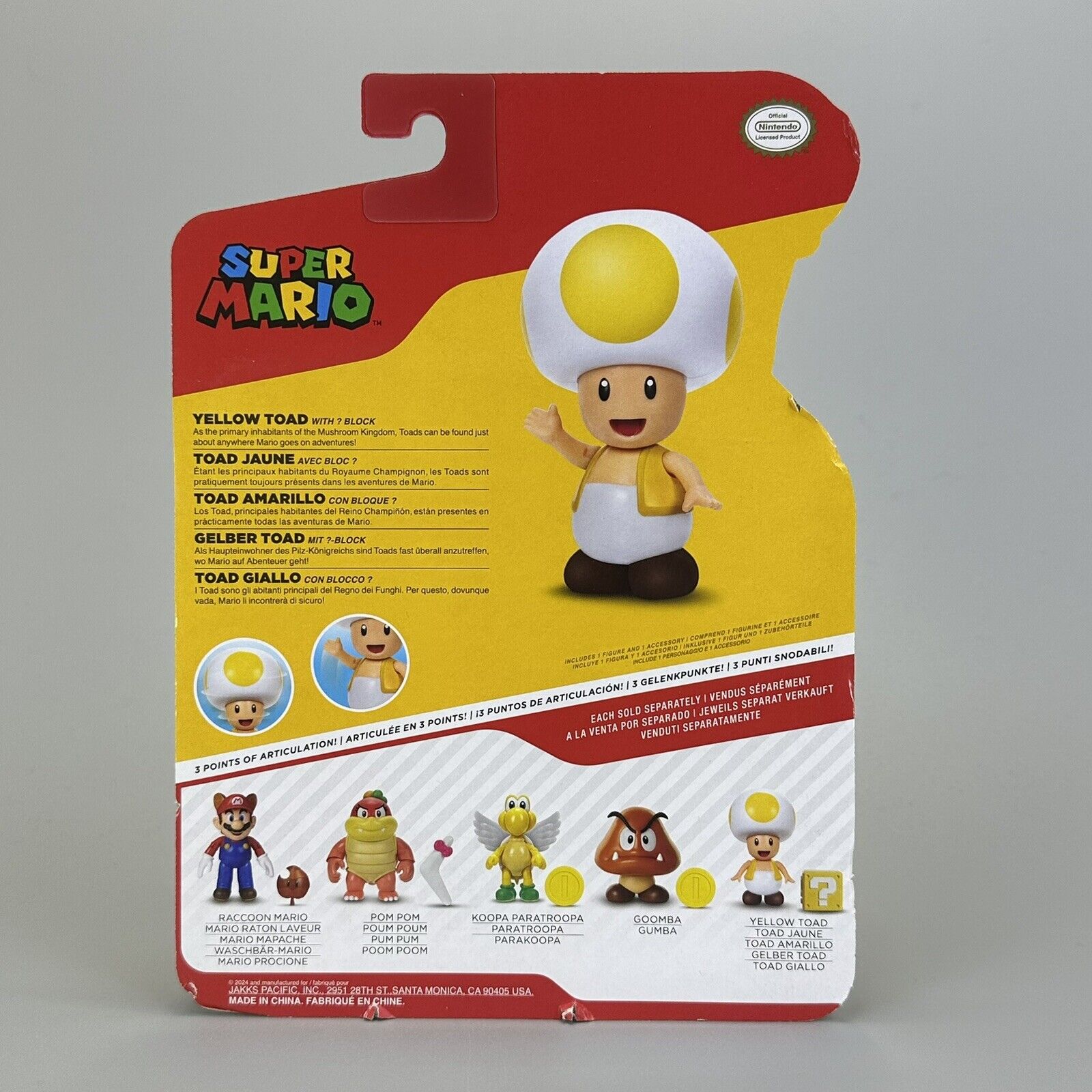 Super Mario Yellow Toad 4" Action Figure with Question Block Jakks Pacific