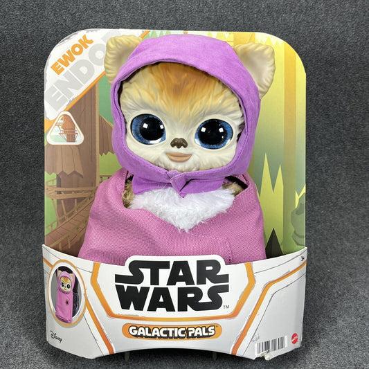 Disney Star Wars Galactic Pals EWOK Plastic Head Plush w/ Pink Carrying Bag New