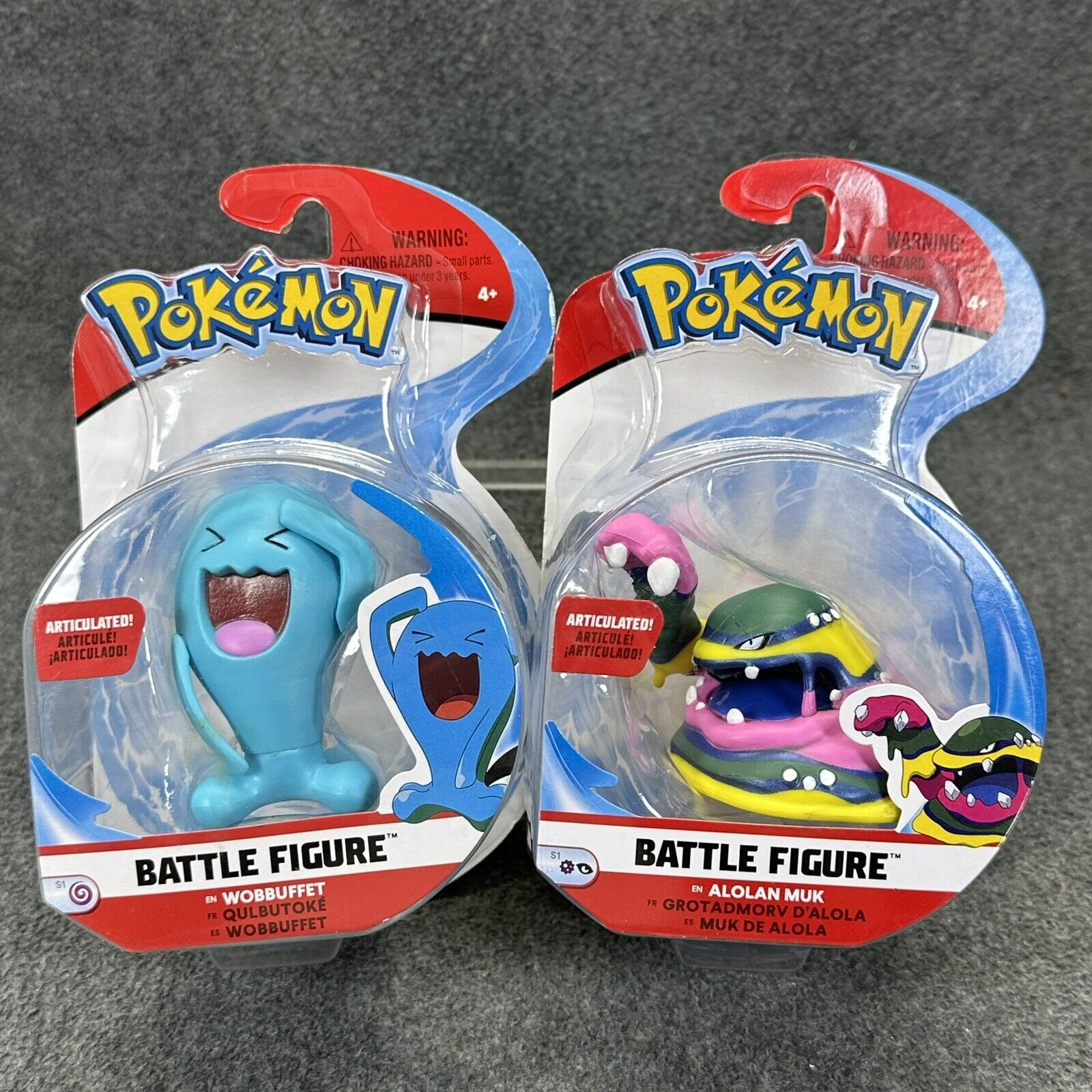 Pokémon Wobbuffet & Alolan Muk Articulated 3" Battle Action Figures - Sealed