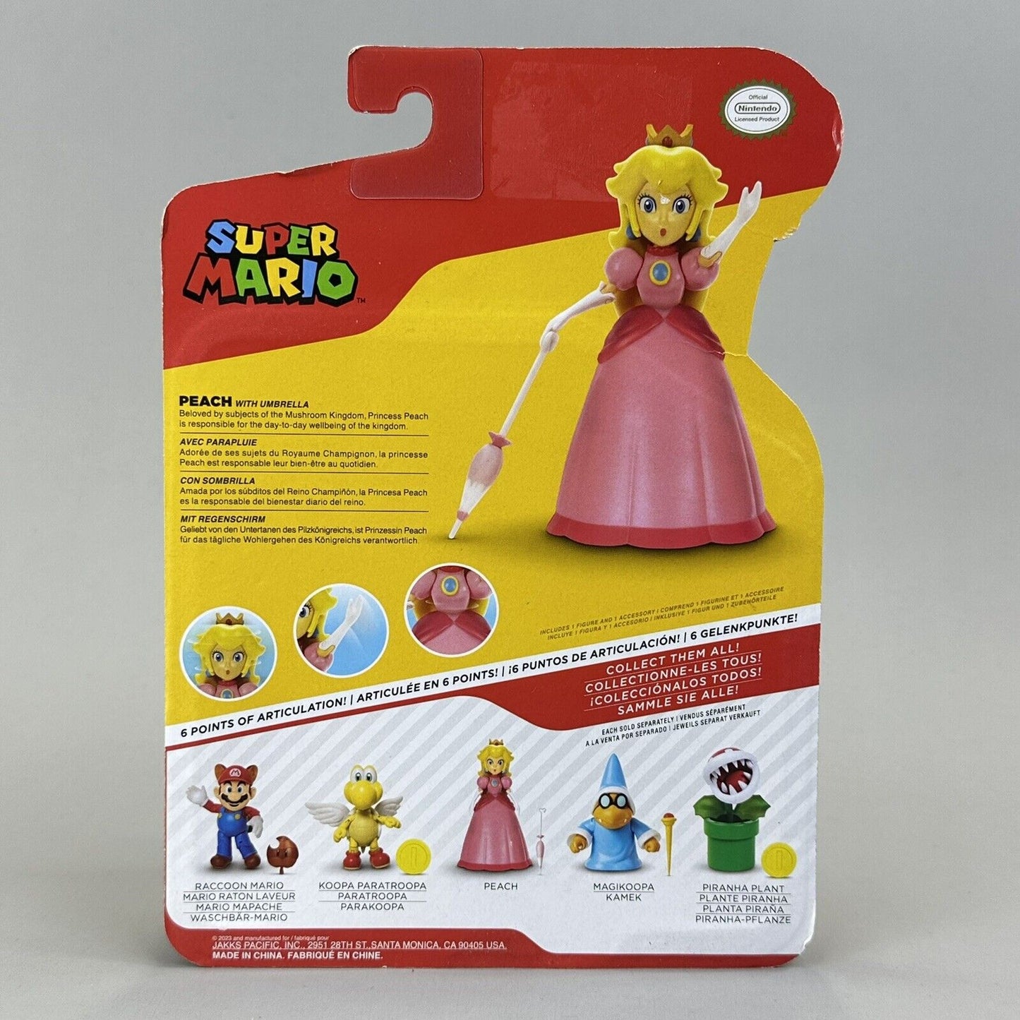 Super Mario Peach w/ Umbrella & Fire Marion w/ Fire Flower 4" Action Figures