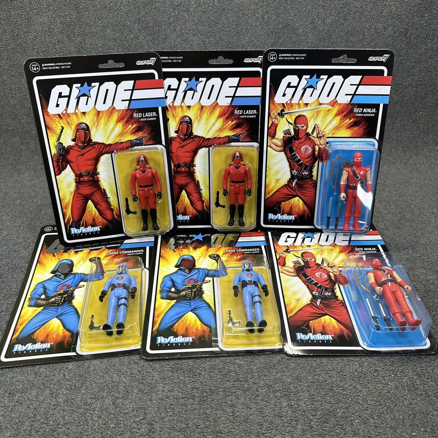 Super7 G.I. Joe Cobra Army Builder Lot Commander Red Ninja & Red Laser 3.75" New