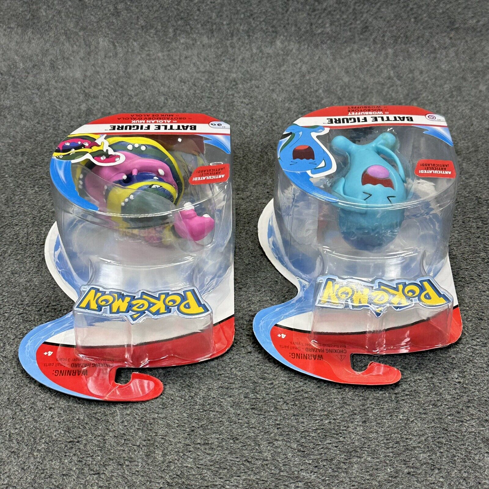 Pokémon Wobbuffet & Alolan Muk Articulated 3" Battle Action Figures - Sealed