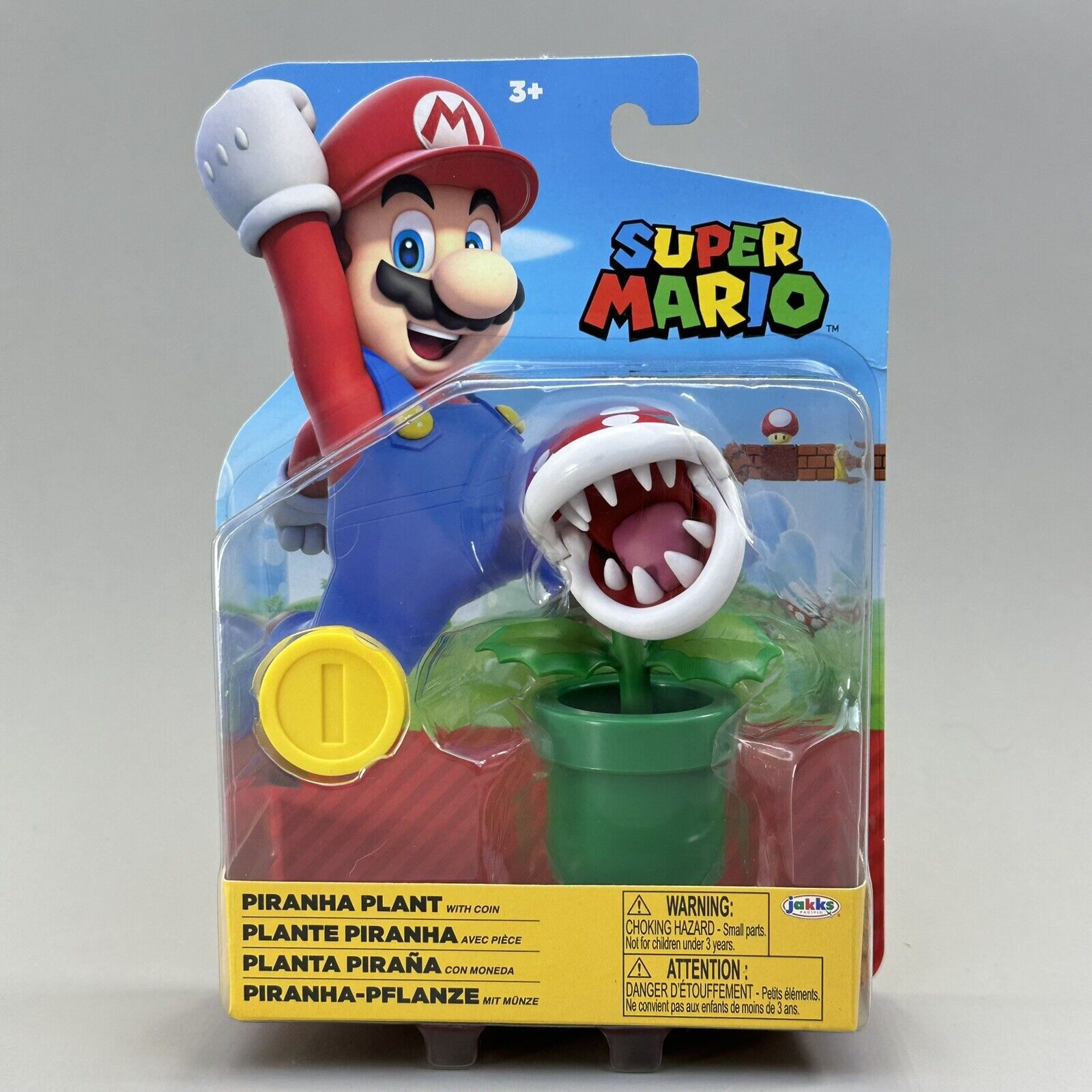 Super Mario Piranha Plant With Coin 4" Action Figure Nintendo Jakks - Brand New