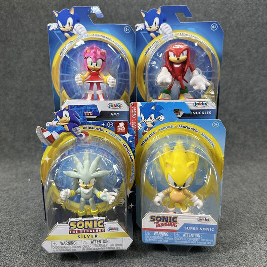 4-Lot Sonic the Hedgehog Amy Knuckles Silver & Super Sonic 2.5" Action Figures