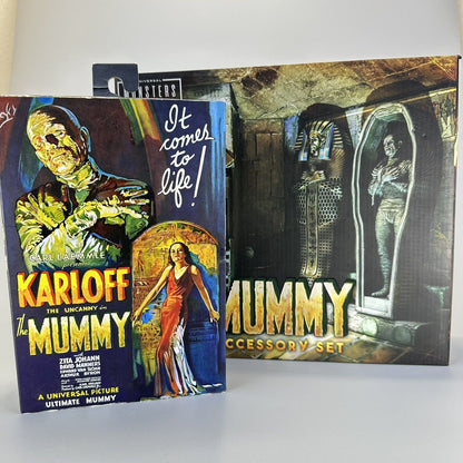 NECA Universal Monsters The Mummy 7" Action Figure w/ Casket Bundle Diorama Set