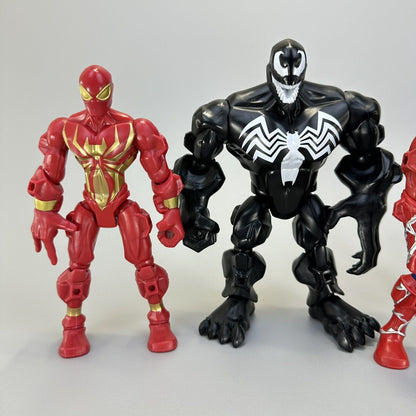 Lot of 4 Marvel Super Hero Mashers Figures Spiderman Variants with Extra Parts