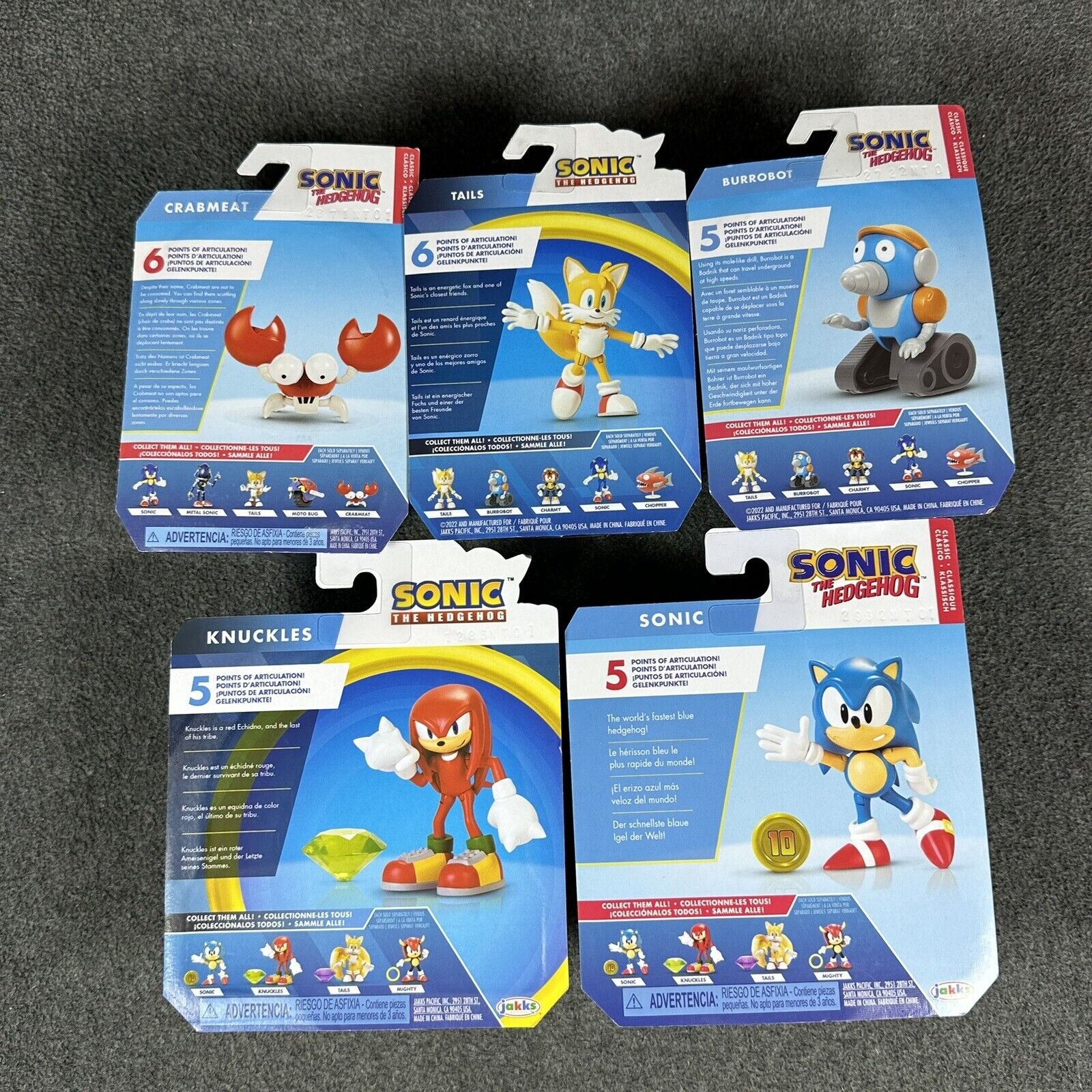 Sonic The Hedgehog Tails Knuckles Burrobot & Crabmeat 2.5" Action Figures 5-Lot