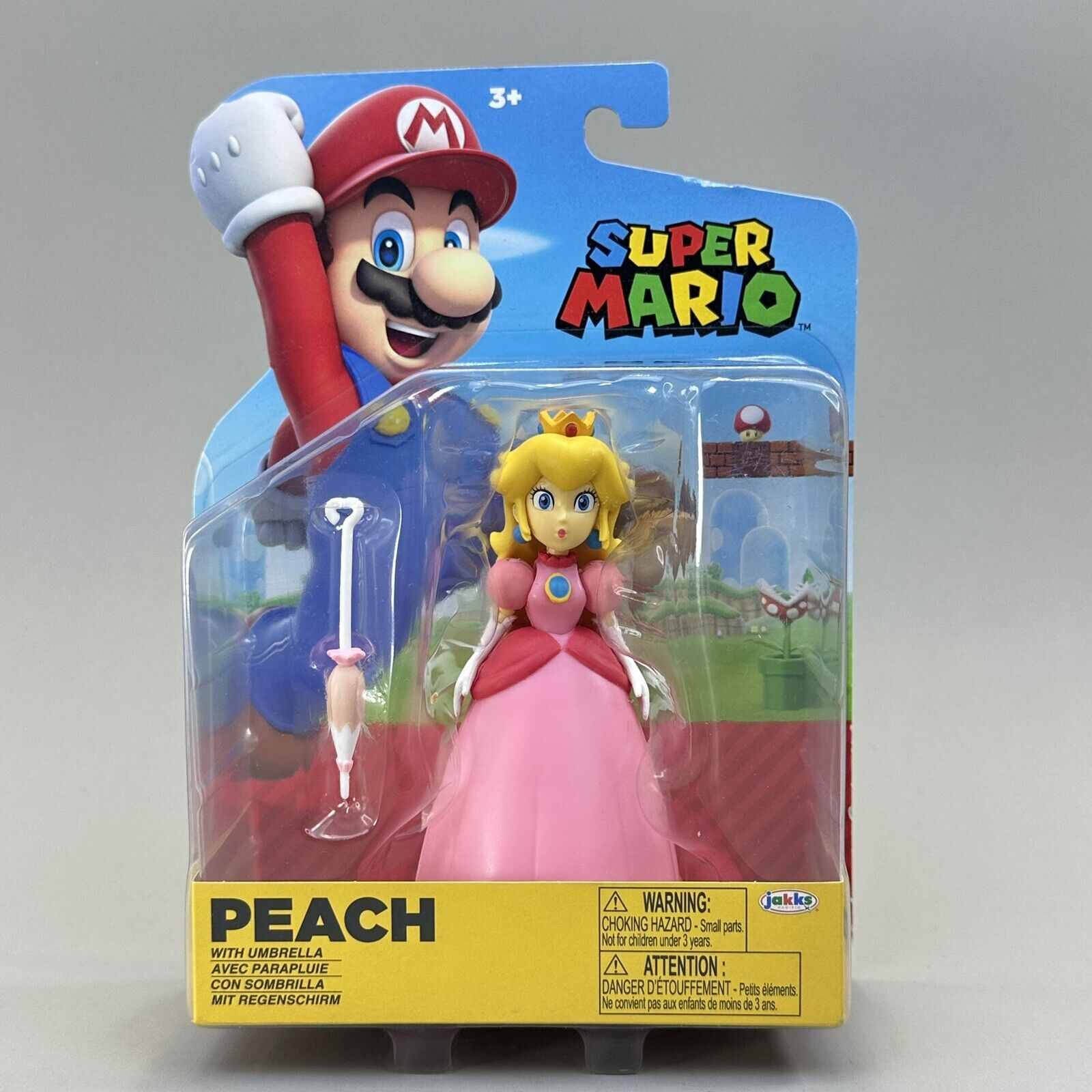 Super Mario Peach w/ Umbrella & Fire Marion w/ Fire Flower 4" Action Figures