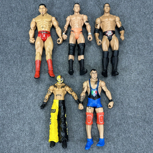 WWE Mattel Basic Lot of 5 Wrestling Action Figures Rock Mysterio Batista