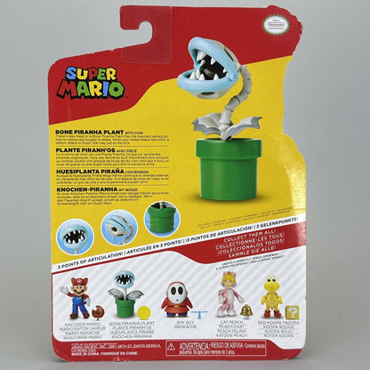 Super Mario Bone Piranha Plant 4" Action Figure with Coin Jakks Pacific - New