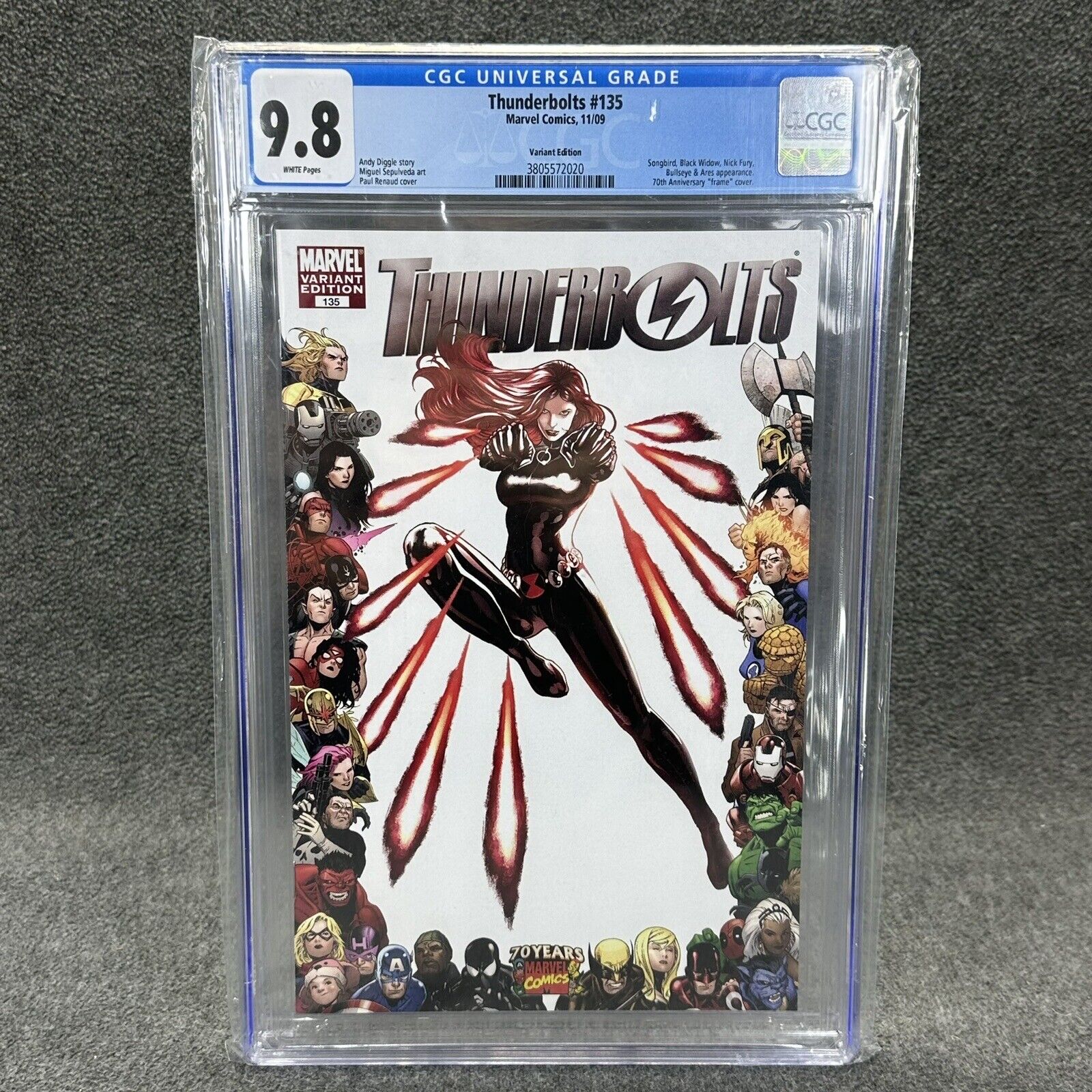 Thunderbolts 135 CGC 9.8 Black Widow Anniversary Frame Cover Variant Bullseye