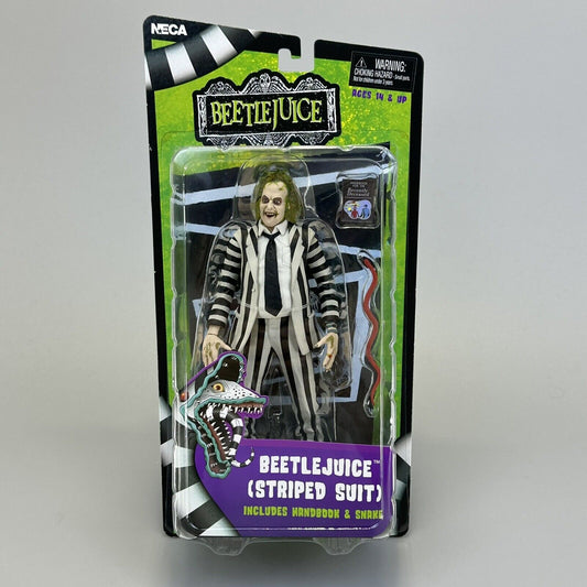 NECA Beetlejuice Striped Suit 7" Action Figure w/Handbook For Deceased & Snake