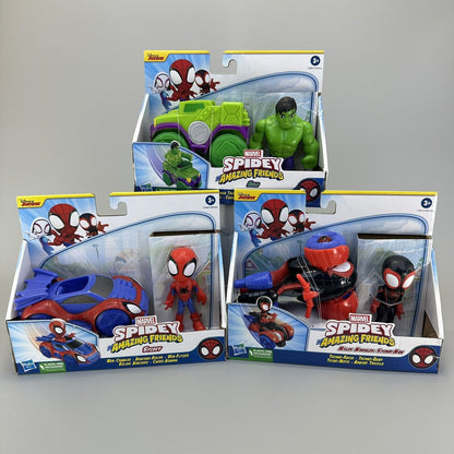 Marvel Spidey and His Amazing Friends Spidey, Hulk & Miles Morales w/ Vehicles