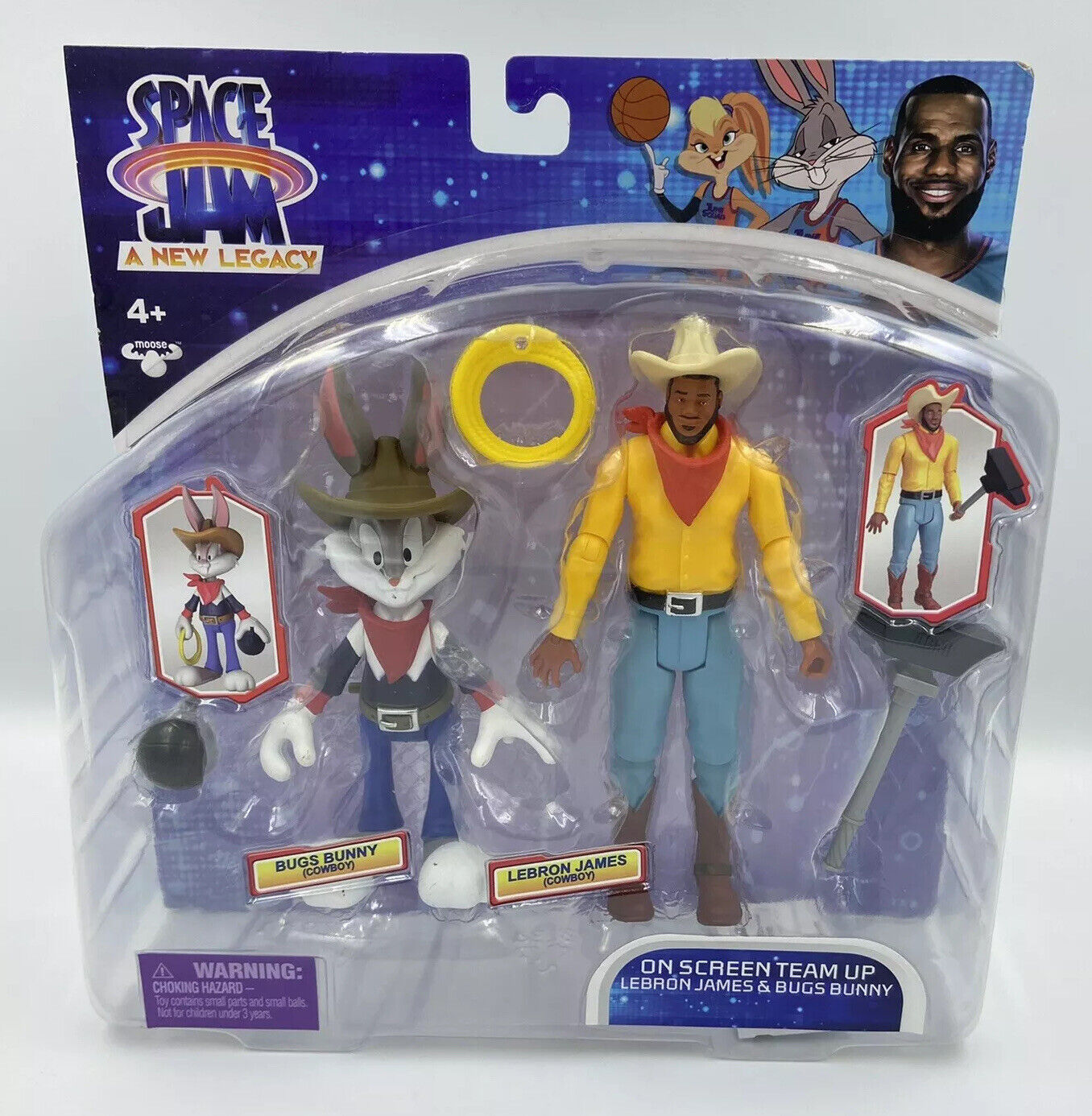 Space Jam New Legacy Cowboy Bugs Bunny Lebron James Moose 5" Figure 2 Pack - New