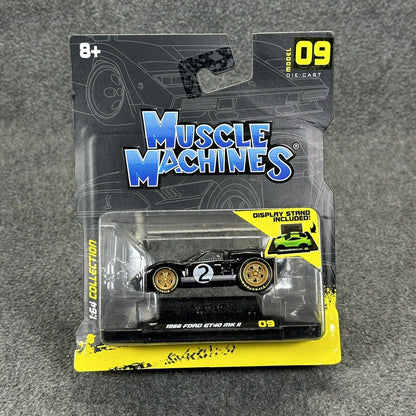 2021 Muscle Machines 1966 Ford GT 40 MK II Diecast Car 1:64 Black w/ Stand - New