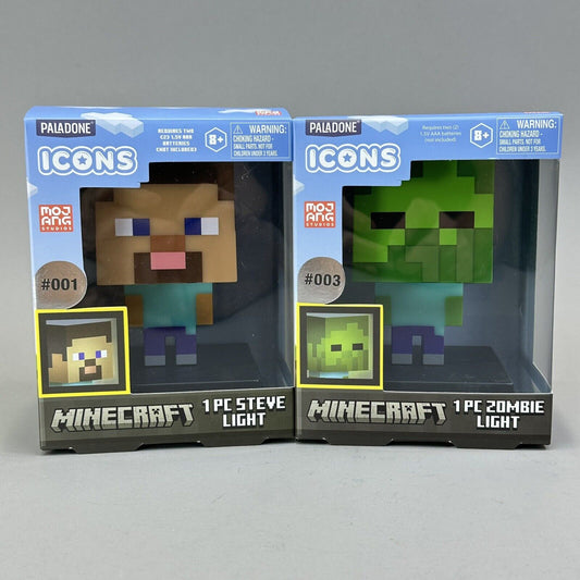 Minecraft Steve & Zombie Night Light Lamps 3D Character 4.5" Icons Paladone New