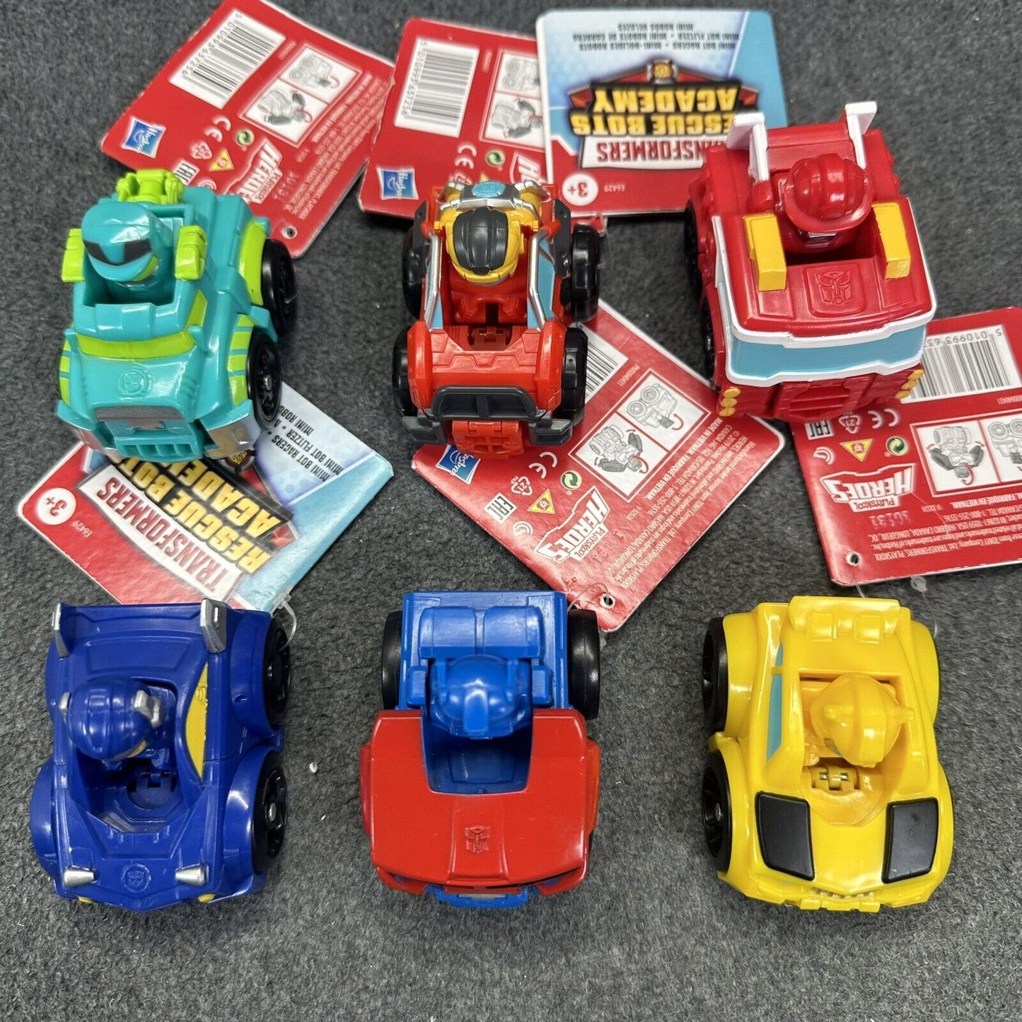 Lot of 6 Playskool Transformers Heroes Rescue Bots Academy Mini Bot Racers - New