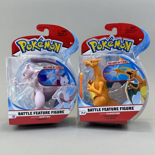 Lot of 2 Pokémon Deluxe Charizard & Mewtwo 4" Action Battle Feature Figures New