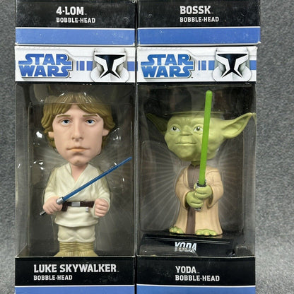 Lot of 4 Star Wars Luke Skywalker Yoda Bossk & 4-Lom Funko Bobble-Heads In Box