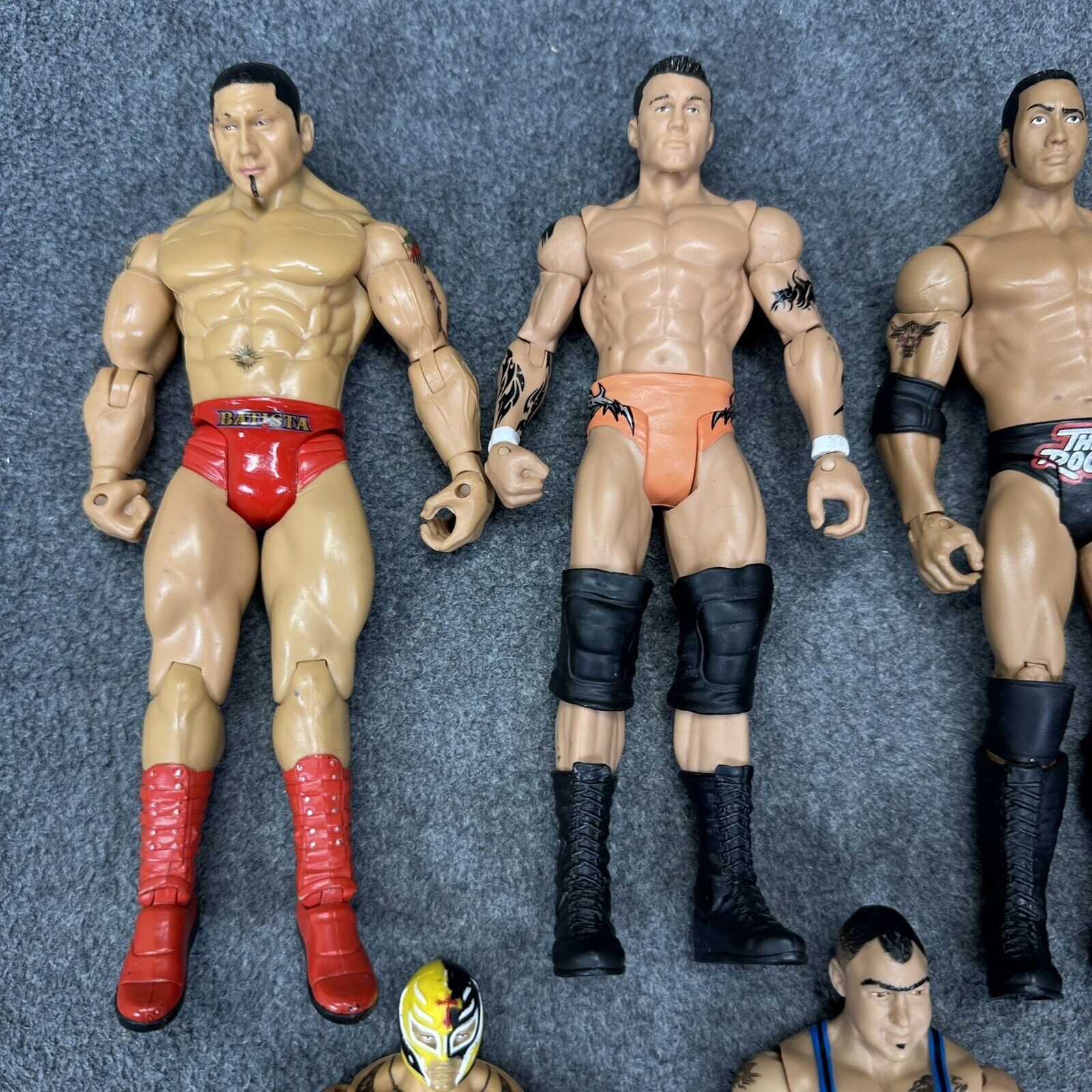 WWE Mattel Basic Lot of 5 Wrestling Action Figures Rock Mysterio Batista