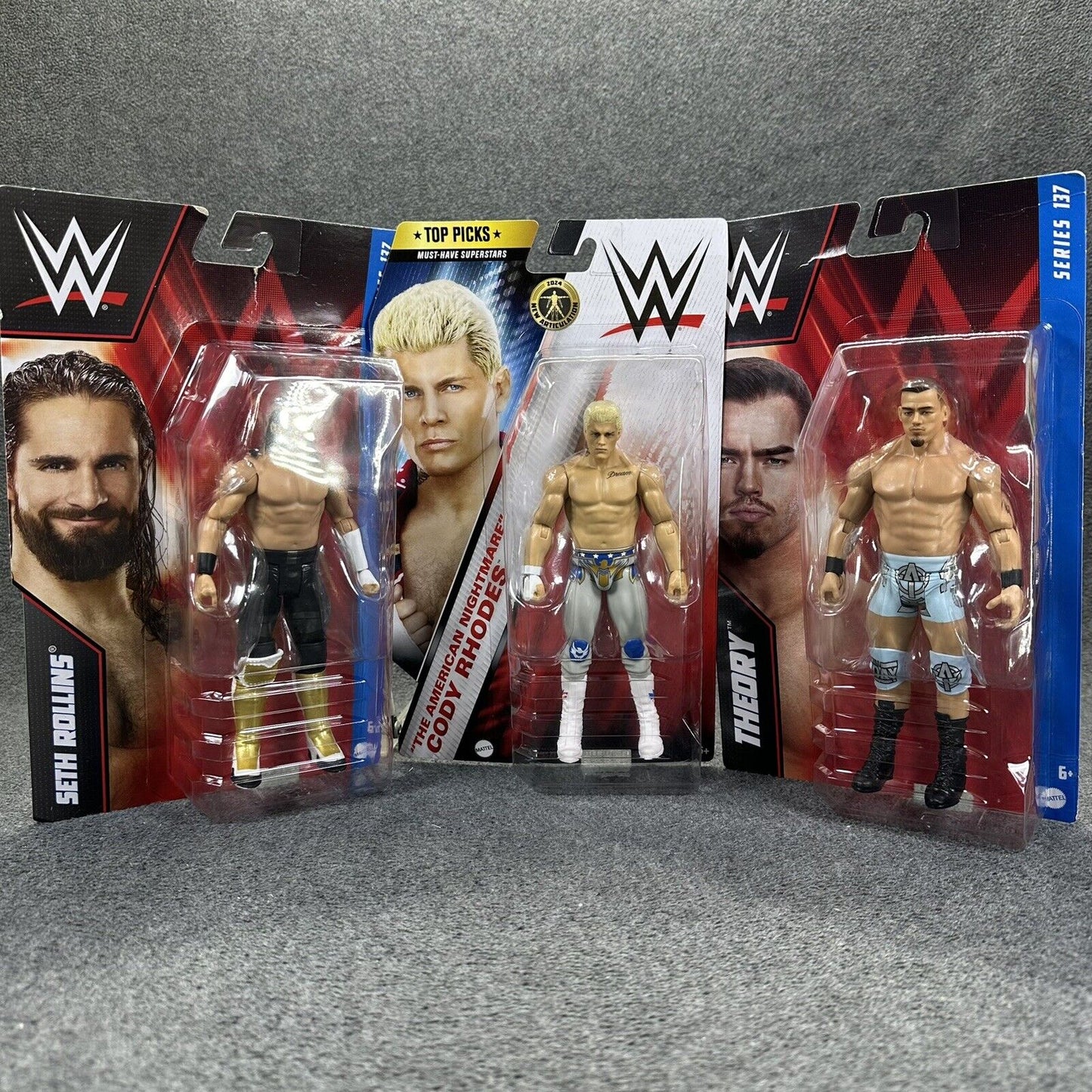 WWE Basics Top Cody Rhodes Series 137 Seth Rollins & Theory Action Figures 3-Lot