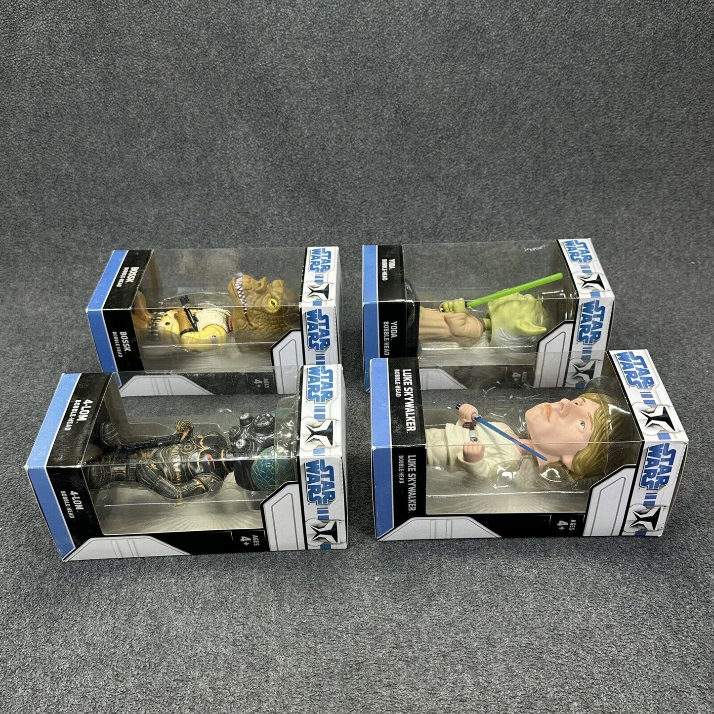 Lot of 4 Star Wars Luke Skywalker Yoda Bossk & 4-Lom Funko Bobble-Heads In Box