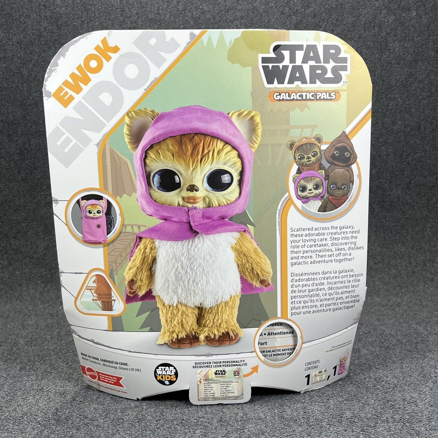 Disney Star Wars Galactic Pals EWOK Plastic Head Plush w/ Pink Carrying Bag New