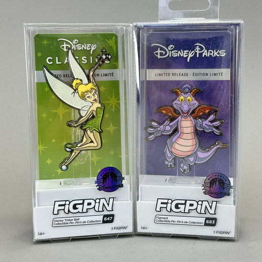 Disney Parks FIGPIN 683 Figment & 647 Tinker Bell Pins Limited Release Exclusive