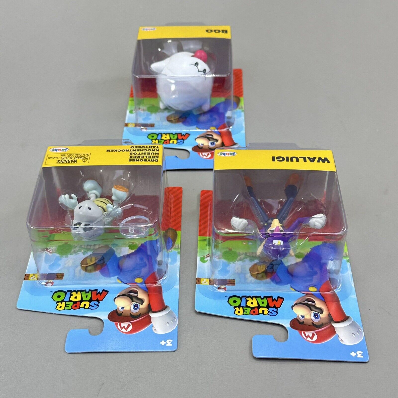 Lot of 3 Super Mario Waluigi, Boo & Drybones 2.5" Action Figures Jakks - New