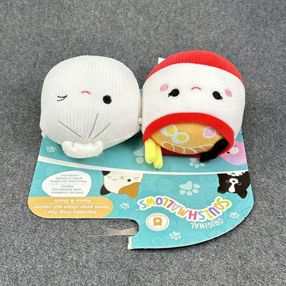 Squishmallows Original Raisy & Dash 4" Squeaky Pet Dog Soft Plushie Toy 2-Pack