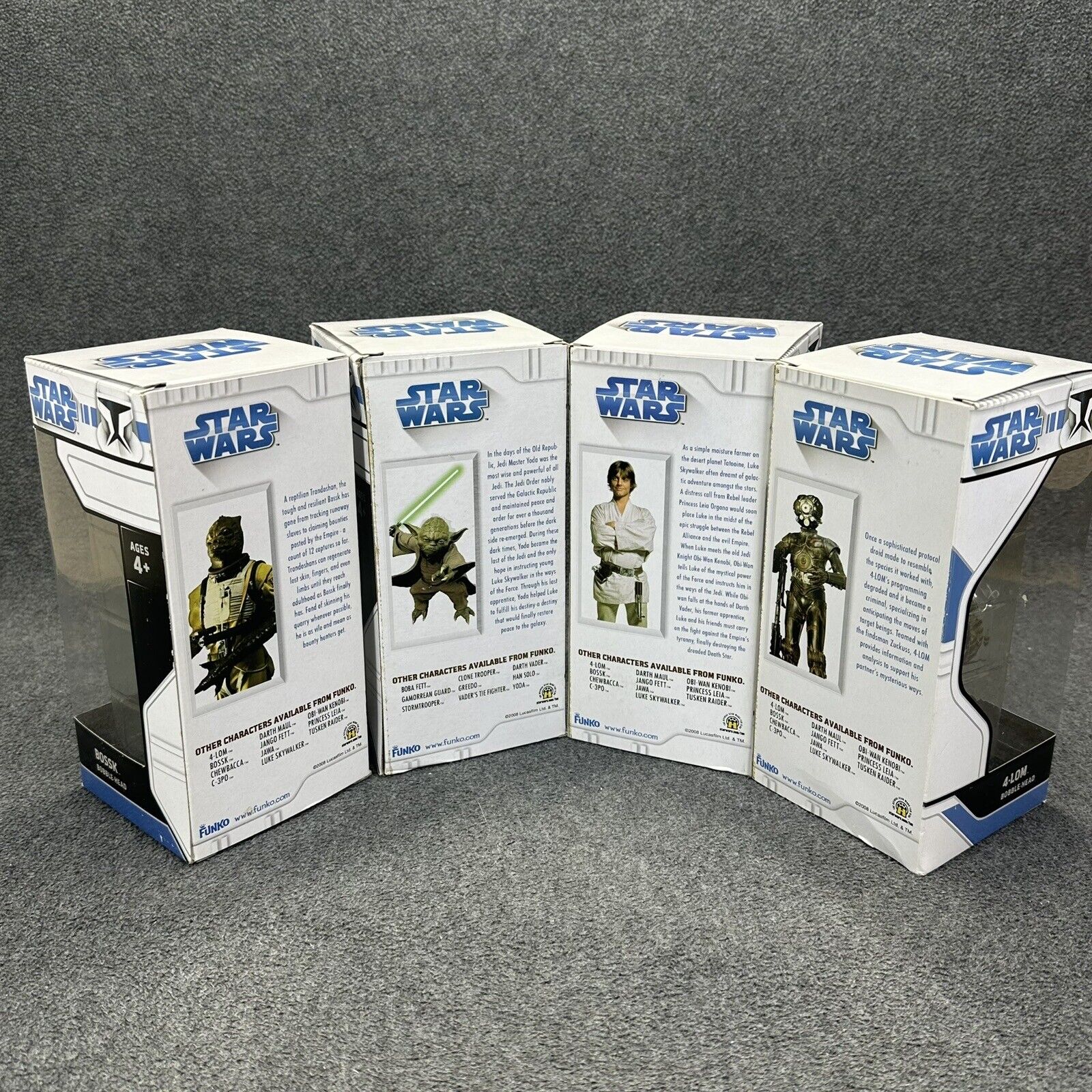 Lot of 4 Star Wars Luke Skywalker Yoda Bossk & 4-Lom Funko Bobble-Heads In Box