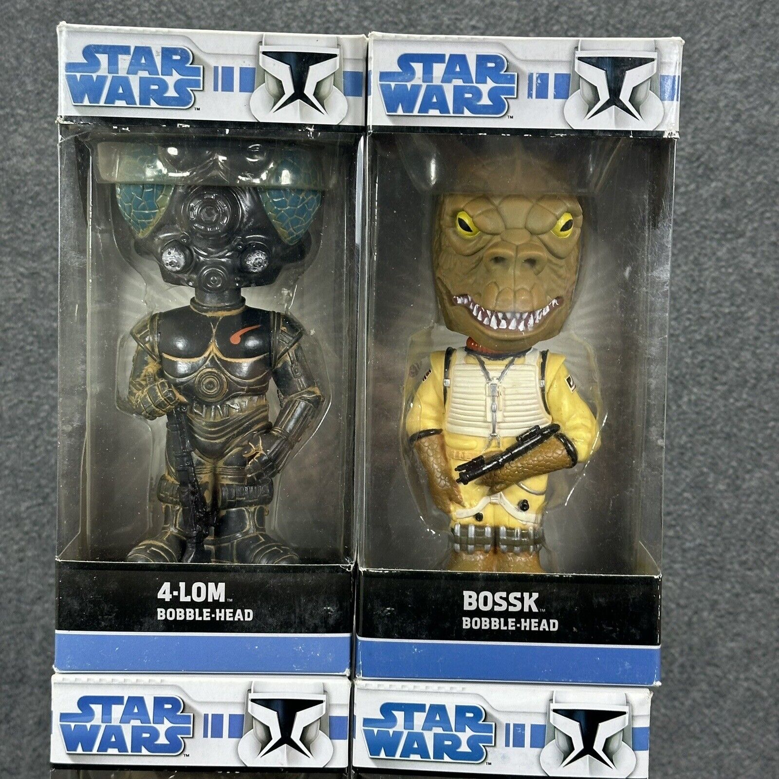 Lot of 4 Star Wars Luke Skywalker Yoda Bossk & 4-Lom Funko Bobble-Heads In Box