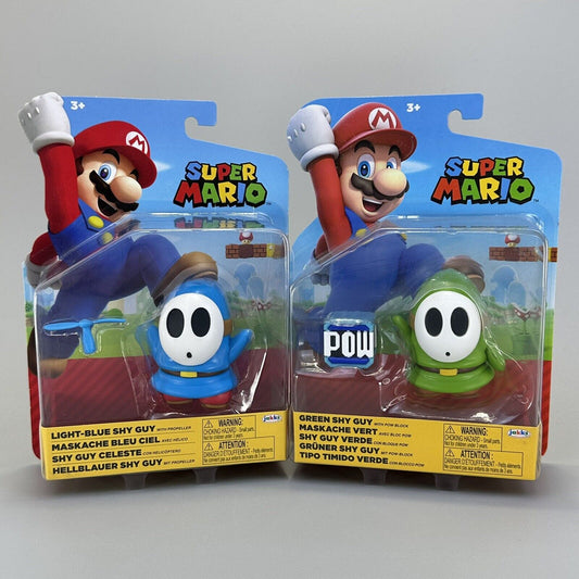 Super Mario Green & Light Blue Shy Guy 4" Action Figures with Accessories - New