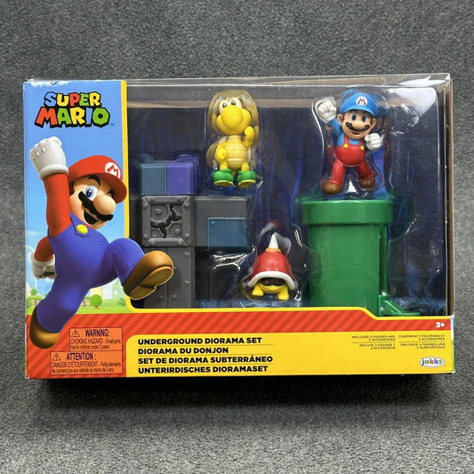 Super Mario Underground Diorama Set w/ Koopa Spike Top & Mario 2.5" Figures New