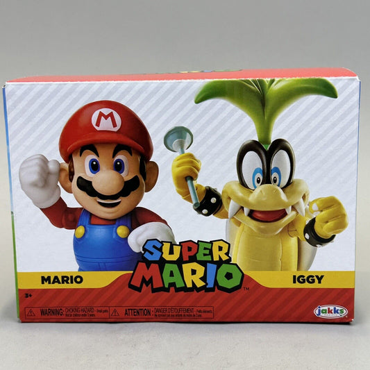 Super Mario Iggy and Mario 4" Articulated Action Figures 2-Pack Nintendo Jakks